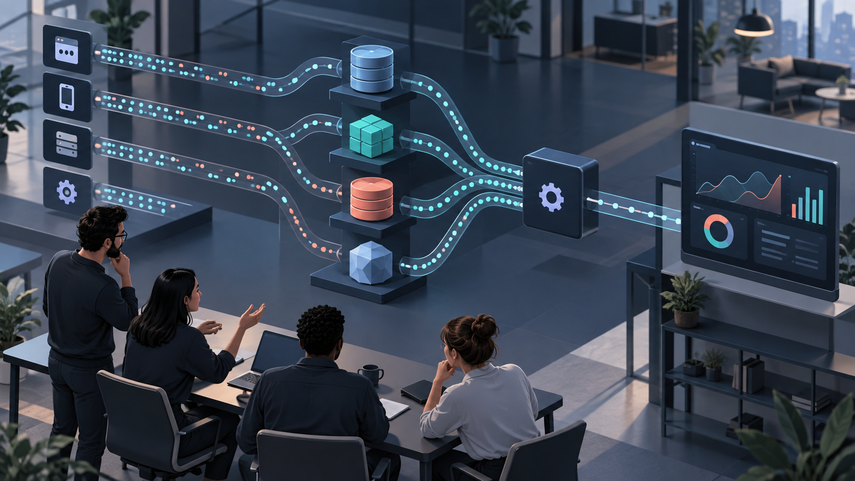 Product engineering team comparing several real-time analytics architecture paths